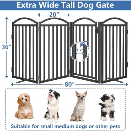 Size 80x36 Color Black Malier Metal Freestanding Dog Gates with Door, 36'' Height Outdoor Indoor Dog Fences, Extra Wide Foldable Puppy Gate for Stairs (Black, 【4 Panels with Door】 80''W × 36''H)