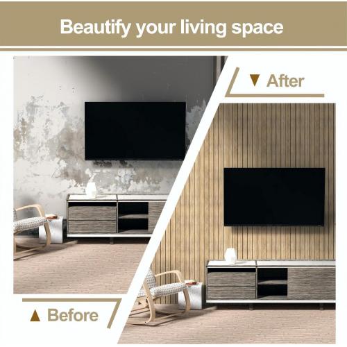 Chejiaye Wood Grain Peel and Stick 3D Wall Panel Soundproof Self-Adhesive Wall Sticker, Removable Thick PVC Slat Contact Paper for Kitchen