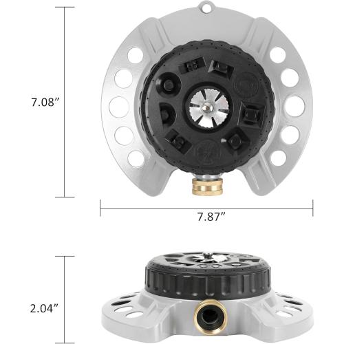 ARMY GREEN VEGO I Metal 9-Pattern Turret Lawn Sprinkler, 9 Pattern Garden Sprinkler with Heavy-Duty Metal Base, Great for Small, Shaped, Medium-Sized Yard Areas, Coverage Area Up to 1,022 Sq.Ft