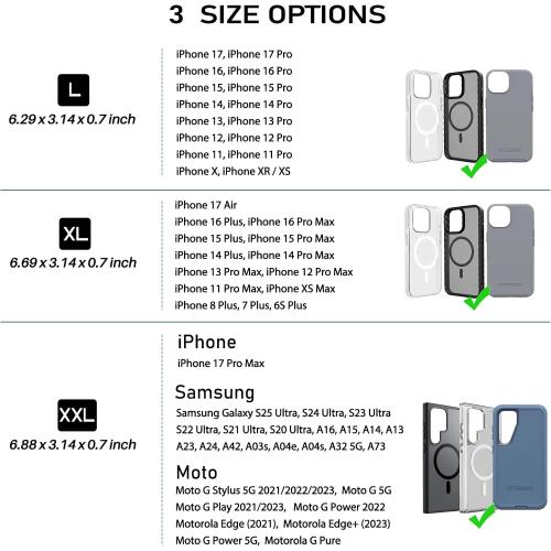 ykooe Rugged Nylon Holster Compatible with iPhone 17 16 15 14 13 12 & Pro Models, Galaxy S25, S24, S23, S22,S21 Cell Phone Belt Holder for Men, Black - L