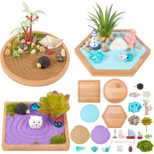 WEBEEDY Japanese Miniature Zen Garden Kit Miniature Ocean Beach Sandbox Decorations Mini Zen Garden Accessories for Christmas Home Office Desktop Decor Gift,Diameter 4/4.2/4.4(10/10.5/11cm)