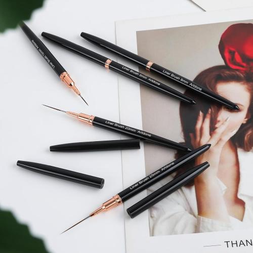 Artdone Metallic Nail Art Pens, Liner Brushes Set, 5PCS Black Color Nail Tools For Long Lines, Thin Details, Fine Drawing, Liner Brush UV Gel Polish Painting Nail Design Sizes 5/8/12/20/25mm