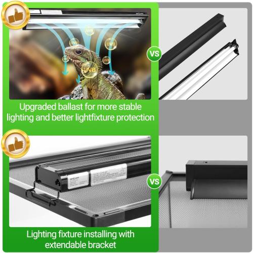 REPTI ZOO UVB Reptile Light, New Version T5 HO UVB Lighting Combo Kit, Reptile Terrarium Hood with 10.0 UVB Tube Bulb, Reptile Light Fixture 39W-34Inch