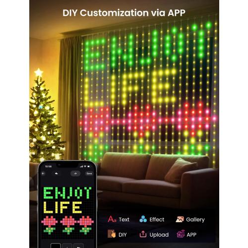 LED Curtain Light, 400 LEDs, Smart RGB IC Color Changing Holiday Wall Lights, 3.3x3.3ft Indoor Dynamic DIY LED String Lights, APP Remote Control, For Bedroom, Living Room, Window Decor, Party, Wedding