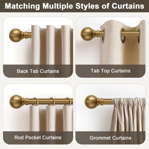 Warm Gold Curtain Rods for Windows Small 28 to 48 Inch 1 Diameter Short
