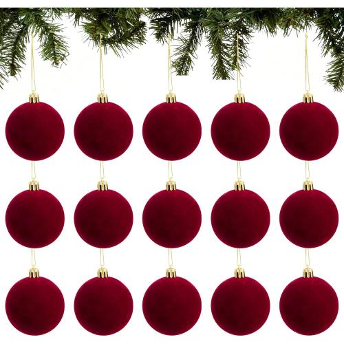 15pcs Velvet Christmas Balls 1.97 Inches Flocked Christmas Hanging Ornaments Ball Red Xmas Tree Velvet Balls for DIY Craft Projects Wedding Christmas Tree Home Decor