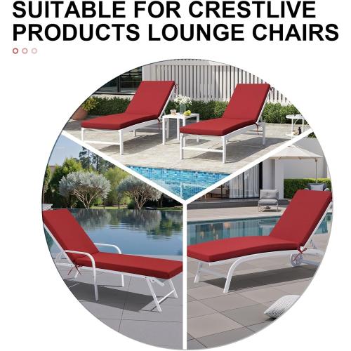 Crestlive Chaise Lounge Cushions Outdoor Set of 2, 72x21, Water Resistant | Pool Lounge Chair Cushions with Removable Cover, Fade Resistant Lounger Cushions for Patio Furniture, Chili