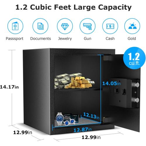 Size 12.99x14.17 Bonsaii Security Safe Box,1.2 Cubic Feet Large Document Safe Box,New Type of Digital Keypad Lock,Removable Shelf for Money,Jewelry and Valuables,12.99 x 14.17 x 12.99 Inches