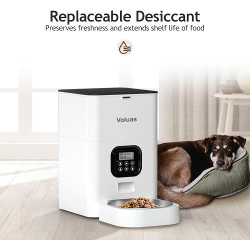 VOLUAS Automatic Cat Feeders - Timed Pet Feeder for Cats and Dogs with Dry Food Dispenser, Desiccant Bag, Programmable Portion Control, 4 Daily Meals, 10s Voice Recorder