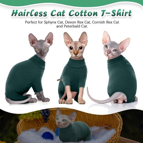 ROZKITCH Sphynx Cat Clothes, Breathable Soft Cat Jumpers for Cats Only, Coat with Four Legs, Warm Sweater T-Shirt Pajamas Jumpsuit Vest Cornish Rex Devon Rex Peterbald DarkGreen XXL