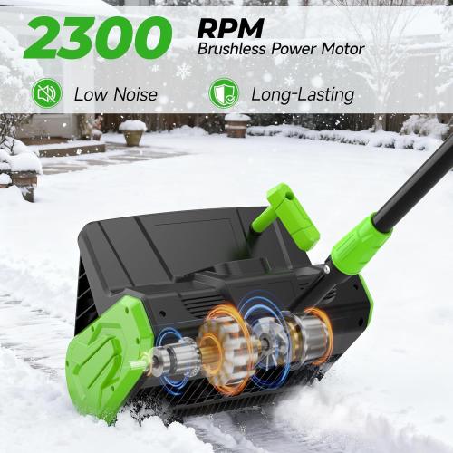 21V Cordless Snow Shovel, 16-Inch Brushless Cordless Snow Blower with 2Pcs 3000mAh Recharge Batteries, Lightweight Electric Snow Plow for Driveway, Sidewalk & Patio Winter Snow Removal- No Wheels