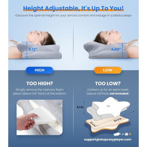 Ultra Pain Relief Cooling Pillow for Neck Support, Adjustable Cervical Pillow Cozy Sleeping, Odorless Ergonomic Contour Memory Foam Pillows, Orthopedic Bed Pillow for Side Back Stomach Sleeper