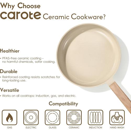 CAROTE 22pcs Ceramic Cookware Sets, Pots and Pans Set