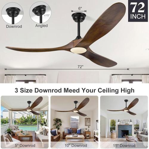 Eliora 72 Inch Ceiling Fans with Lights and Remote Control, Outdoor Ceiling Fan with Light High cfm Outdoor Ceiling Fan for Patio, Porch, 6 Speed Propeller Quiet DC Motor ETL Listed-Deep Walnut