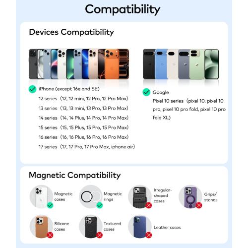 LEKEVO for MagSafe Wallet with Stand, 3-in-1 Slim Magnetic 2 to 3 Card Holder for iPhone 17/16/15/14/13/12 Series & Compatible with Samsung/Google/Motorola Magnetic Cases, Black