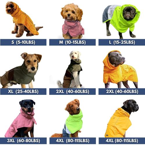 Spark Paws Dog Raincoat, Waterproof Windproof Rain Jacket, for Small Medium Large Extra Large Dogs, Reflective Breathable Full-Body Coverage Dry Suit - Mustard Yellow - 4XL