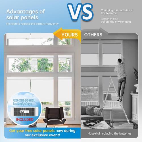 DENFOON Motorized Blinds with Remote,Thermal Electric Blinds【Solar Panel】,Customizable Automatic Roller Shades, Blackout Remote Control Blinds for Windows Upgrade to Smart Blinds, White,34 W x 72 H