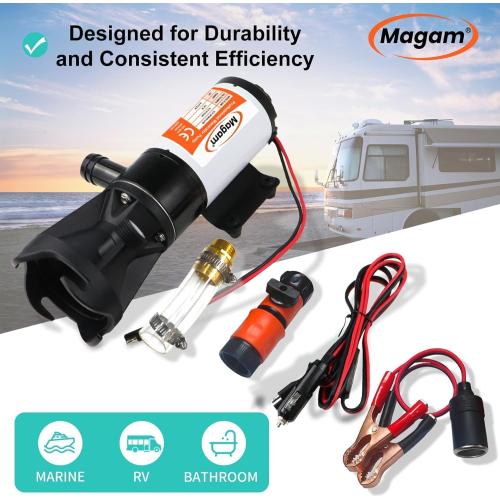 RV Macerator Pump 12V,12GPM Suction 3.2 feet Lift 10 feet with Garden Hose Discharge Port,Quick Release Sewage Pump with Fresh Water Rinse and Manual Crushing Function,for Boat Marine RV Campe