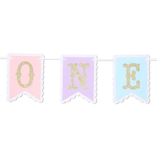 Rainbow High Chair Banner for 1st Birthday - Baby Girl Smash Cake for Photo Props, First Birthday Photo Background, Macarons Color(Rainbow High Chair Banner)