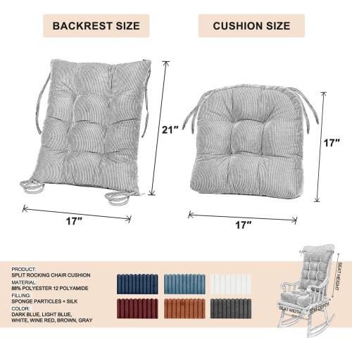 Lokex Rocking Chair Cushion Only,Tufted Non-Slip Comfortable Rocking Chair Cushions Indoor with Ties,Striped Rocking Chair Pads
