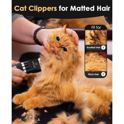 oneisall Quiet Cat Clippers for Matted & Long Hair, 2-Speed Cordless Pet Shaver Grooming Kit for Cats, Small Dogs & Animals (Black)