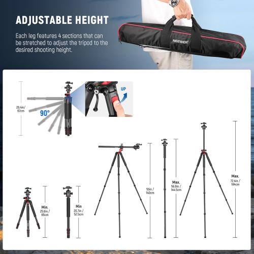 NEEWER 72 inch Camera Tripod Monopod with Center Column and Ball Head Aluminum, Arca Type QR Plate, Bag, Horizontal Tripod Overhead Camera Mount for DSLR Camera, Video Camcorder, Max Load: 33lb