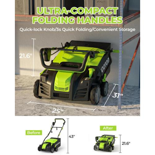 2-in-1 16-Inch Dethatcher & Scarifier Electric Corded, 15 Amp Copper Motor, Electric Lawn Dethatcher with 5-Position Depth Adjustment, 14.5 gal Thatch Bag,Walk Behind for Yard Lawn Garden Care