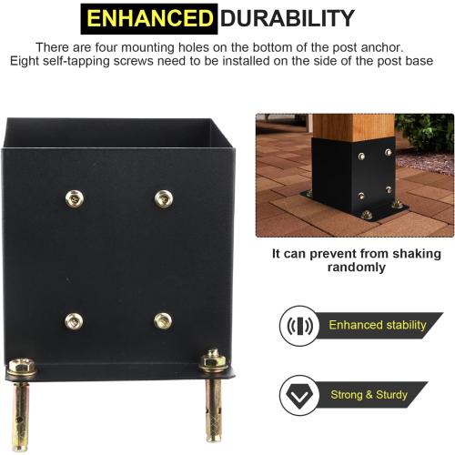 6X 6 Post Base 4 PCS,Inner Size 5.6x5.6Deck Post Base,Heavy Duty Metal Black Powder Coated Post Brackets,for Pavilion Deck Railing Support Deck Base Plate, Support Bolt Down (4PCS)
