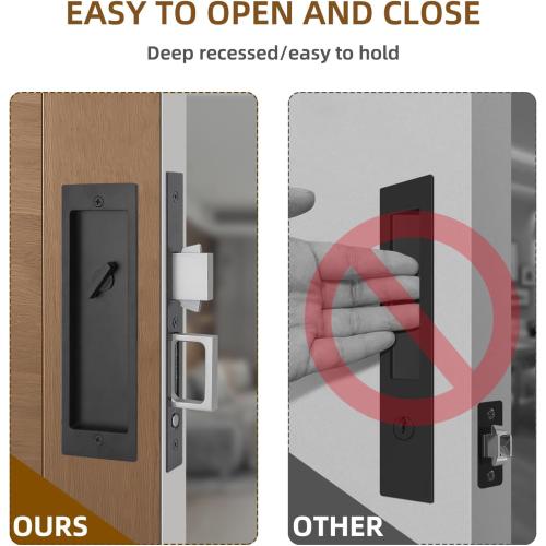 LWZH Privacy Pocket Door Lock Hardware, Hidden Handles, Privacy Pocket Door Lock with Push Automatic Bounce Switch (Black)