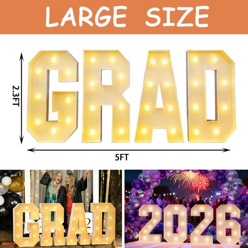 2.3FT LED Light Up GRAD Marquee Numbers