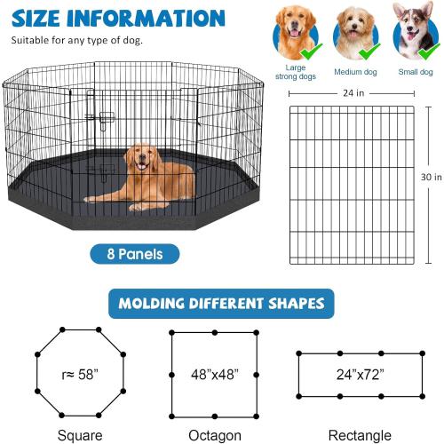 BLACK Dog Pen Pet Playpen Dog Fence Indoor Foldable Metal Wire Exercise Puppy Play Yard Pet Enclosure Indoor Outdoor 8 Panels 30 Inch with Bottom Pad/Top Cover