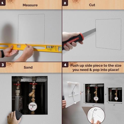 Morvat Adjustable Spring Access Panel, Fits 8x8 - 12x12 Inches (External 13.5x13.5), for Drywall, Ceiling, Electrical, Plumbing Heavy-Duty & Easy Install, Wall Hole Cover Plate, White (1-Pack)