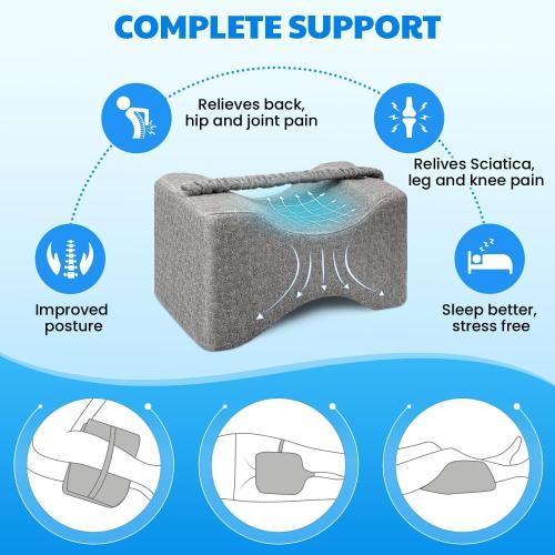 Memory Foam Knee Pillow, Leg Pillow for Side Sleeping, Contour Support Ergonomic Knee Pillow with Cover and Strap, for Side Sleepers, Spine Alignment, Hip, Back and Joint Pain Relief
