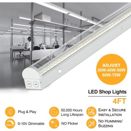 4FT LED Linear Lights Fixture, ETL Listed 5 Power(30W-70W)& 6CCT(3000K-6500K) All in 1, 4 Foot Shop Light, Up to 10500 LM Super Bright, LED Fluorescent Light for Workshop 4FT, DLC(4 PCS)