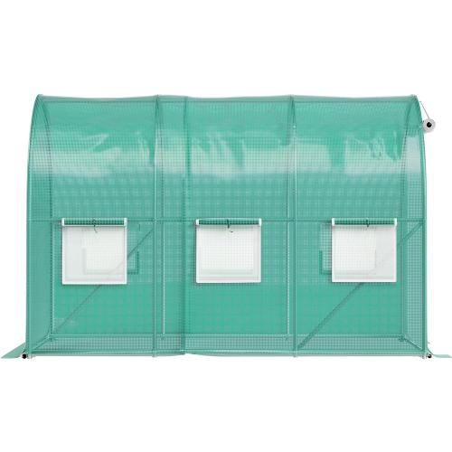 Greenhouse Replacement Cover for 12 x 7 x 7 Portable Greenhouse, Large Walk-in Green Hot Garden House Top Tarp 2 Zippered Doors & 6 Roll-up Windows (Frame Does NOT Included) (12' X 7' X 7')