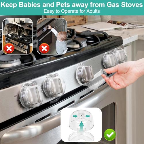 GRENFU Stove Knob Safety Covers (5   1 Pack) - Double-Key, Universal Size Gas Stove Knob Locks with Strong Double-Sided Tape, Heat-Resistant Oven Knob Covers for Child Safety/Pet Safety, Clear View