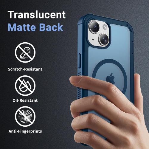 Magnetic for iPhone 14 Case, [Compatible with MagSafe][Military Grade Drop Protection][Heavy Duty Protection][Non-Slip][Shockproof] 2-Layer Durable Bumper Phone Case 6.1''-Deep Blue
