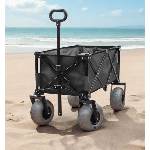 Color Black Beach Wagon with Big Wheels for Sand - All Terrain Steel Frame Utility Cart with 9 Pneumatic Tires, Collapsible Folding Design (Sand Warrior RX800 Black)