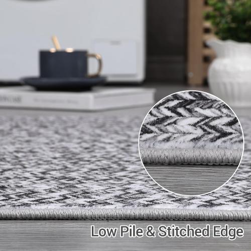 Runner Rug Print Braided Hallway Runner Rug Washable Entryway Rug, Stain Resistant Non-Slip Area Rug Farmhouse Solid Printed Textured Carpet for Bedroom Laundry Kitchen, Grey, 2' x 6'
