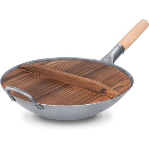 Craft Wok Lid for 14-Inch Woks Traditional Wooden Flat Cover Asian Cookware / 732W323-14in