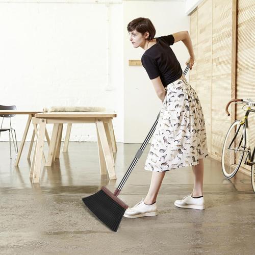 Upgrade Broom and Dustpan Set, Self-Cleaning with Dustpan Teeth, Ideal for Dog Cat Pets Home Use, Super Long Handle Upright Stand Up Broom and Dustpan Set (Brown)