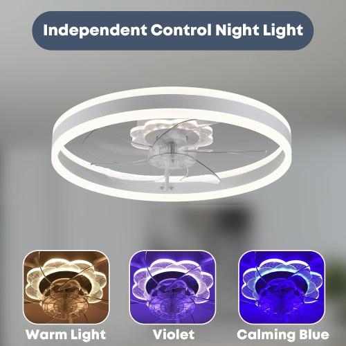 Fszdorj 23.6'' Ceiling Fan with Light, Upgraded Low Profile Fan, Flush Mount Ceiling Fan, 6 Speeds, Dimmable LED, App & Remote Control, Quiet DC Motor, for Bedroom, Living Room, F105 White N