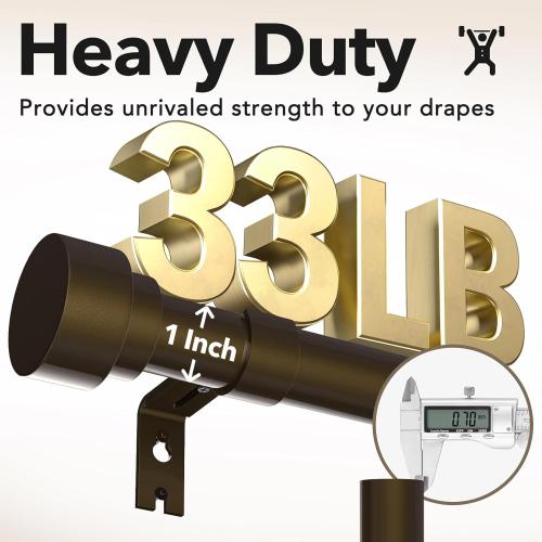 Heavy Duty Curtain Rods for Windows 66 to 120 Inch, 1 Inch Bronze Curtain Rods Set of 2 Pack for Outdoor Patio, Farmhouse, Bedroom, Adjustable Easy Install Modern Drapery Rod (Bronze,30-120-2p)