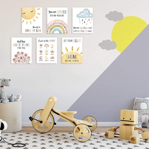 HOURIA Kids Bible Verses Wall Decor,Inspirational Christian Wall Art,Set Of 6 (8’’X10’’) Rainbow Scripture Canvas Wall Art For Nursery Bedroom Classroom Sunday School Decor,Christian Gifts For kids