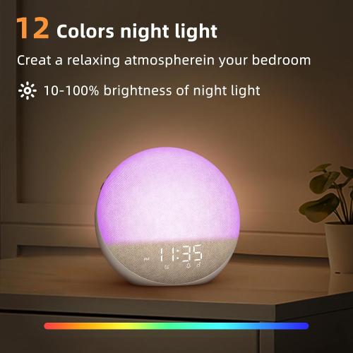Sunrise Alarm Clock White Noise Machine: Natural Wake Up Light - Dimmable Clock with Bluetooth Speaker for Bedroom - 25 Sleep Sounds for Baby Adults Kids Putty