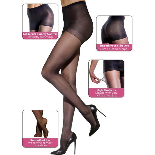 Silkies Women's Control Top Pantyhose with Run Resistant, Light Support Legs (2 Pair Pack)