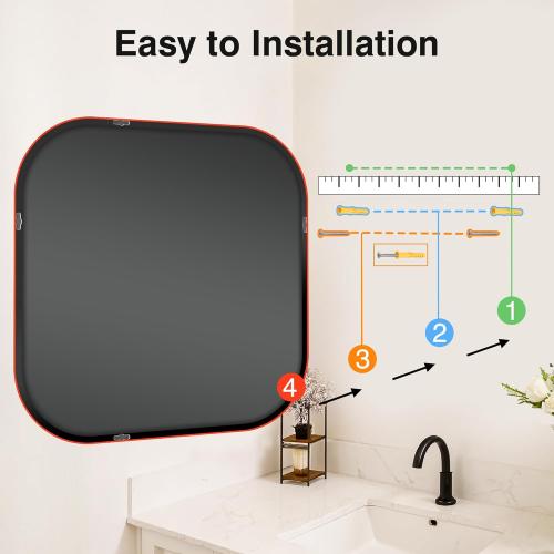 Bathroom Mirror for Wall, Black Bathroom Vanity Mirror for Over Sink 35 x 35, HD Reflection Shatterproof Square Mirror for Living Room Bedroom Entryway, Metal Frame