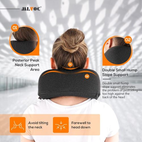 MLVOC Travel Pillow 100% Pure Memory Foam Neck Pillow, Comfortable & Breathable Cover, Machine Washable, Airplane Travel Kit with 3D Contoured Eye Masks, Earplugs, and Luxury Bag, Standard (Black)