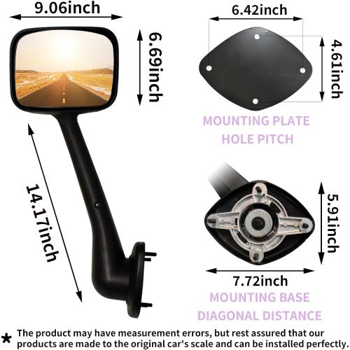Hood Mirrors Compatible with 2008 2009 2010 2011 2012 2013 2014 2015 2016 2017 Freightliner Cascadia Hood Mirror for Freightliner Cascadia Front-view Mirror