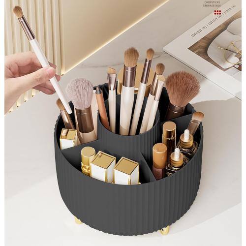 360 Degree Rotating Makeup Brush Holder Organizer Detachable Design 5 Slot Make up Brushes Cup for Cosmetics and Pencil Pen Organizer for Desk Makeup Organizer Skincare Storage for Vanity（Black）